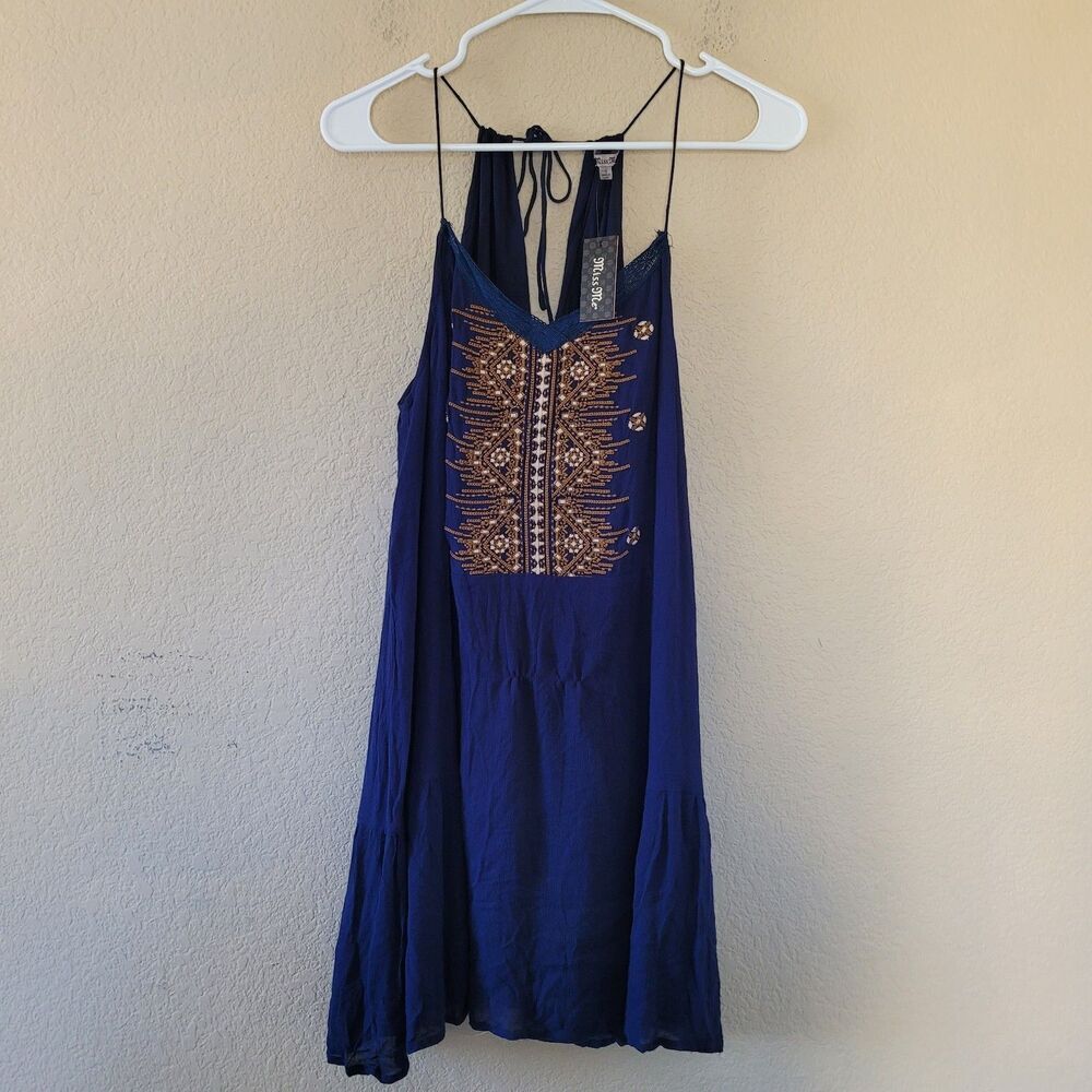 Miss Me Womens Swing Dress Size Small Navy Blue Western Aztec Boho Rodeo NWT